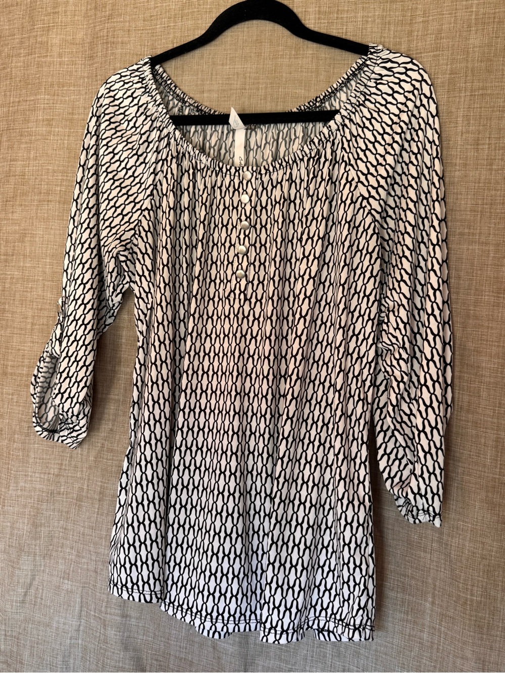 NY Collection Black & White Printed Peasant Tunic